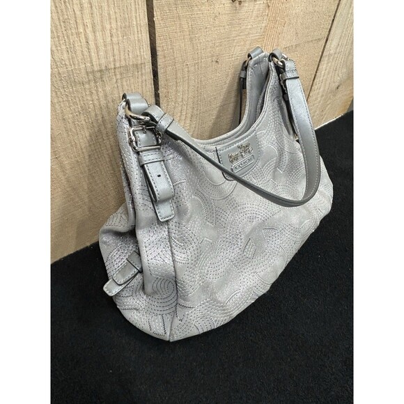 Coach Madison Maggie Stitched Gray Metallic Leather Bag No. F1126-18766 - Picture 3 of 16